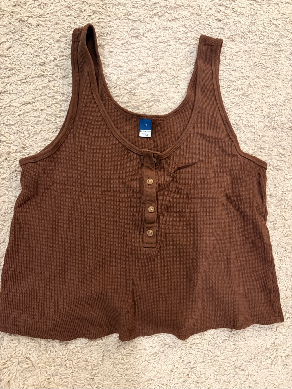 Old Navy Thermal-Knit Cropped Henley Tank Top Brown Medium
